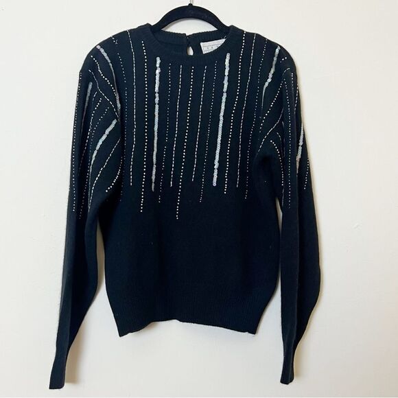 Ivana New York Vintage Black Wool Angora Hair Embellished Crewneck Sweater, Med - Picture 1 of 7